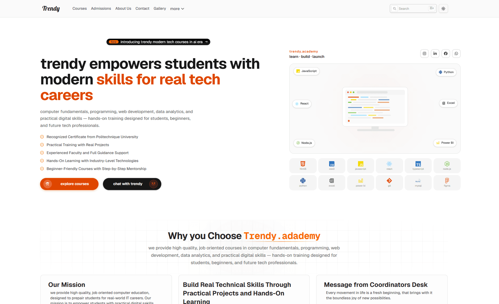 Trendy Academy — CS & IT Institute Website